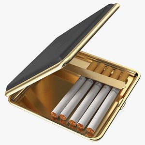 3D Metal Cigarette Case Gold and Black with Cigarettes