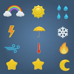 Cartoon Icons Pack - Collection -- Weather - Umbrella - Cloud - Sun - Moon - Star - Rainbow - Drop