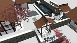 Complete Chinese Courtyard Garden Kit 3D Model Set Oriental model