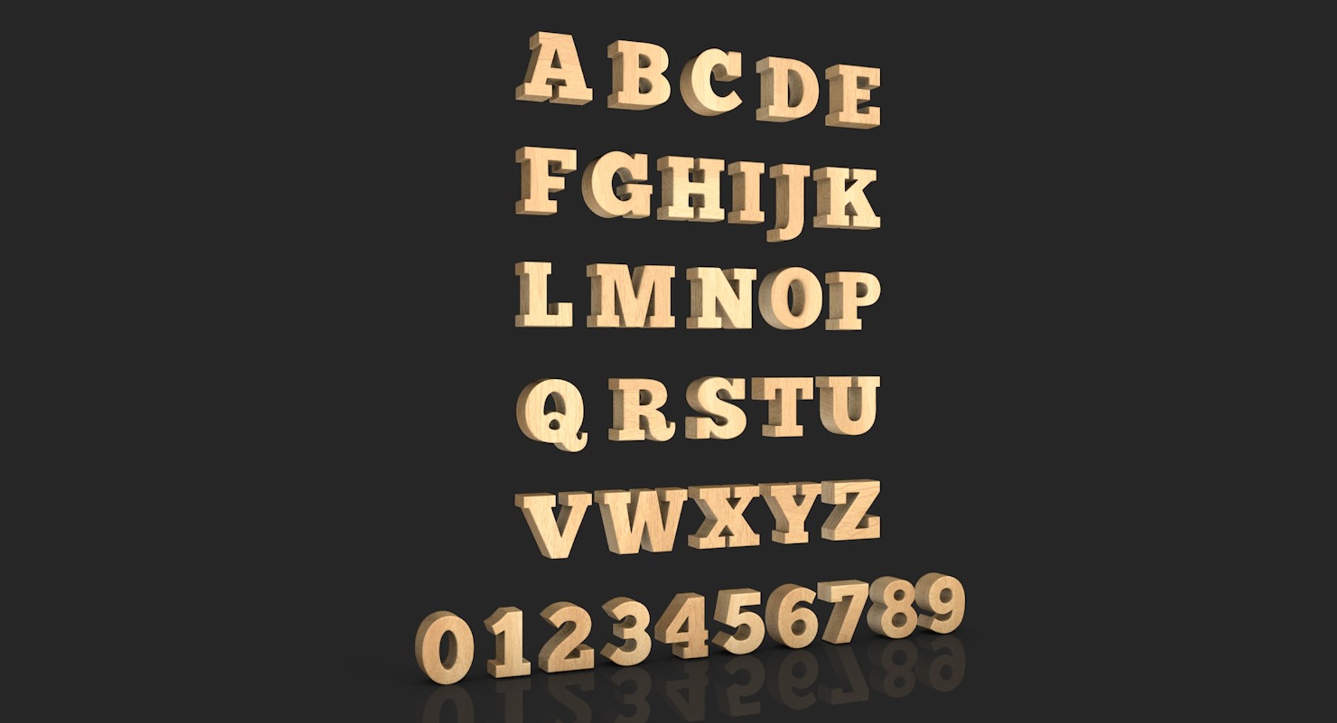 wooden letter number alphabet 3d model