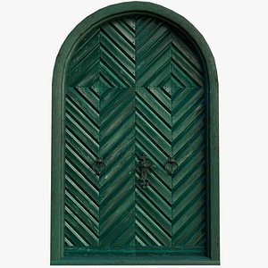3D model Antique Wooden Doubledoors Green - PBR