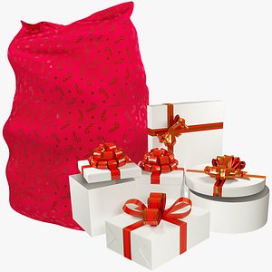 3D Santa Bag and Gift Boxes Collection V4 model