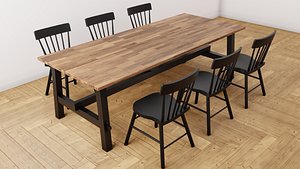 3D set table ikea chair wood model