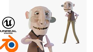 Cartoon Old Man Rigged Game-Animation-Ready Low Poly 3D model
