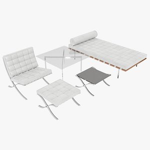 Knoll White Leather Barcelona Complete Set