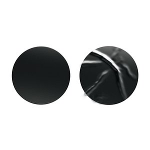 Two Black Round Stickers - flat and crumpled adhesive label 3D model
