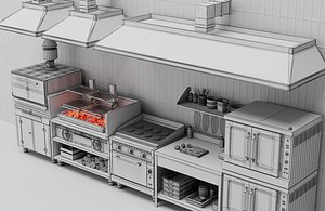 Commercial Kitchen Cooking Equipment Set low 3D model