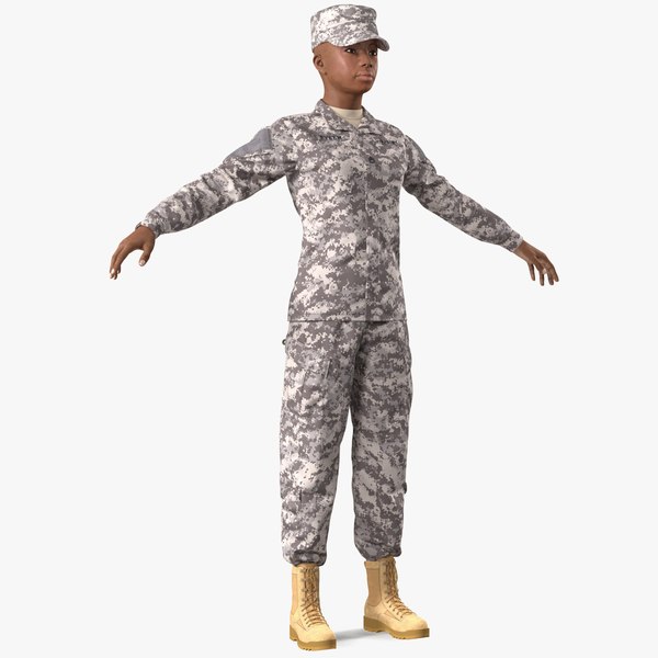 3D black female soldier acu model