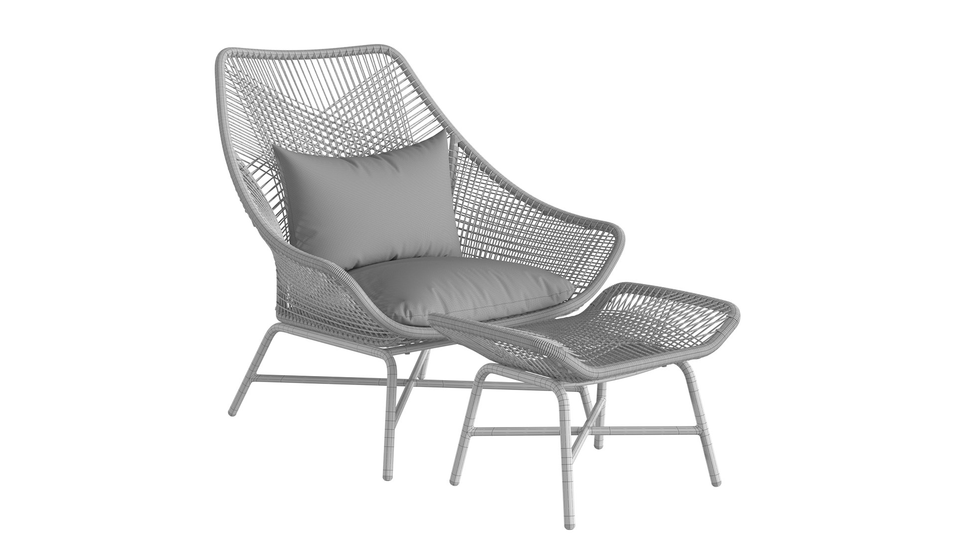 3D West Elm Huron Outdoor Lounge Chair Large and Ottoman TurboSquid