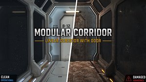 Modular Sci-Fi Corridor - Linear Section - Clean and Dirty 3D