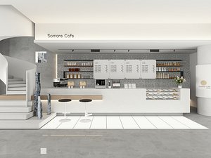 Minimalist Cafe Counter Interior 3D Model 3D model