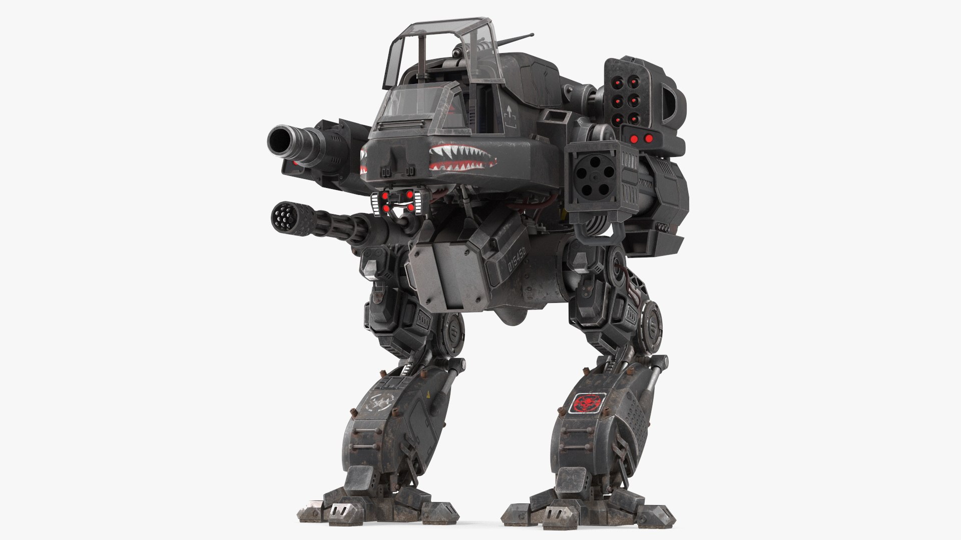Worn Walking Black Robot Empty Rigged 3D model preview