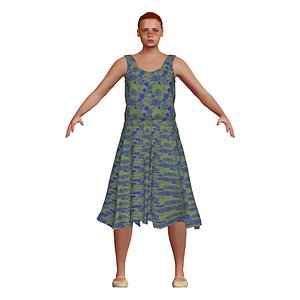 White Redhead Woman Hair Bun Dress