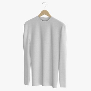Long Sleeve Hanging Male Crew Neck White Blank and Branded Heather 3D model