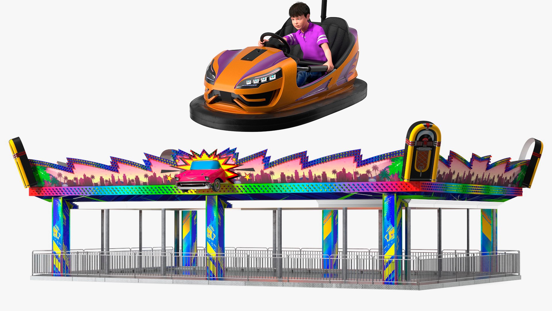 Bumper Cars Platform with Boy Rigged Collection for Maya 3D model preview