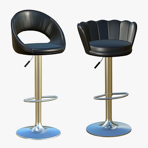 3D Stool Chair Black Leather