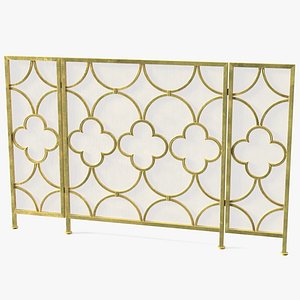 Metal Fireplace Screen 3 Panel Gold 3D model