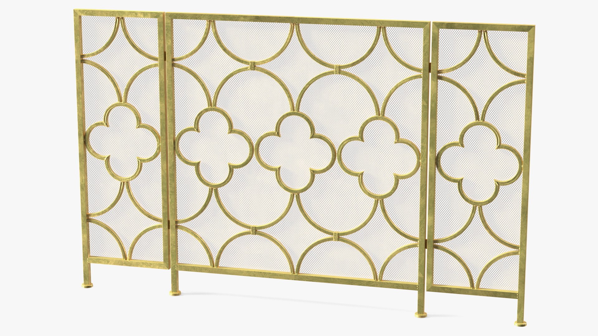 Metal Fireplace Screen 3 Panel Gold 3D model preview
