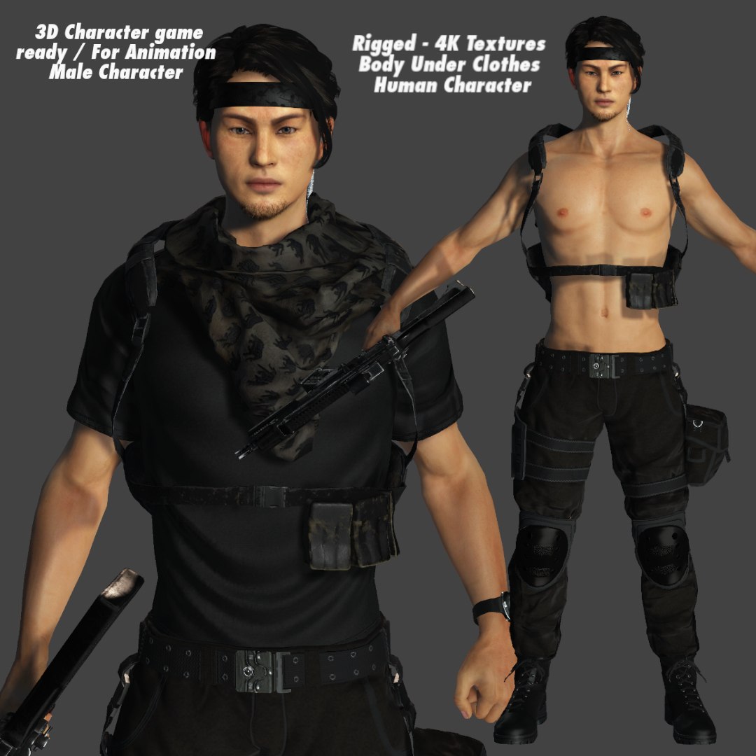 AAA 3D JAPANESE SURVIVAL SNIPER-REALISTIC GAME READY CHARACTER 3D model ...