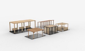 Wooden pergola set 3D model