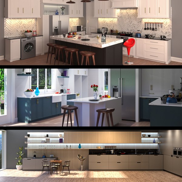 Kitchen Collection 004 - Three Scenes PBR 3D model