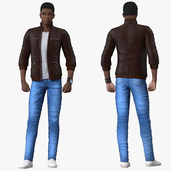3D Teenager Dark Skin Street Outfit Rigged for Maya