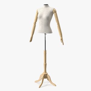 Female Flexible Half Body Mannequin Headless with Wooden Base 3D