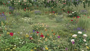 3D 20 grass flowers ground