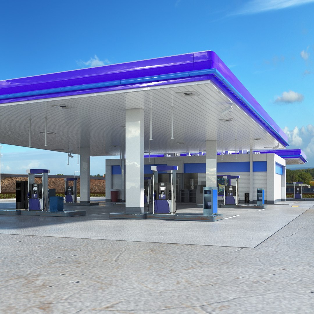 Gasoline Station Blue 3D model preview