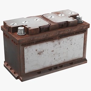 Detailed Old Rusted Car Battery