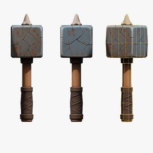 Stylized Skeleton Weapon - Graverock Warhammer low-poly 3d model