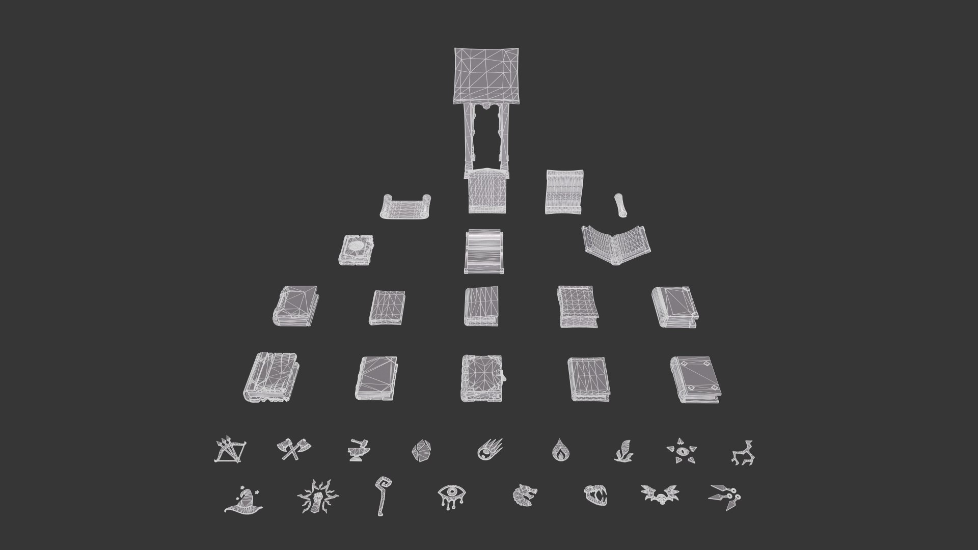 3D Stylized Magic Books Game Ready https://p.turbosquid.com/ts-thumb/mL/IMnWYb/aM/wireframe_01/jpg/1687828412/1920x1080/fit_q87/d9dbfa5b8a415642bdb34c32bfea859a96f897f7/wireframe_01.jpg