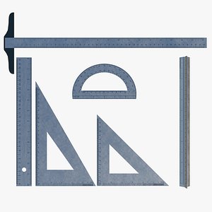 3D Realistic Steel Ruler Set model