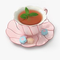 Mint Tea in Pink Porcelain Cup with Marshmallows