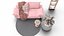 Interno del soggiorno rosa tenue con mensola decorativa