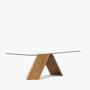 unique dining table with wooden base and glass tabletop 3D