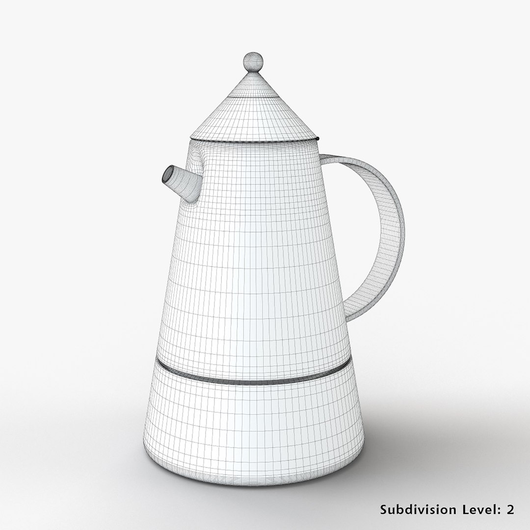 3D Stovetop Espresso Maker Moka Pot Photorealistic High Detail 3D Model https://p.turbosquid.com/ts-thumb/mL/rcTCxt/wo/espressomokapotwireframe1/jpg/1777817610/1920x1080/fit_q87/5707fce94de16fe5f2579735b4033488837b9d5e/espressomokapotwireframe1.jpg