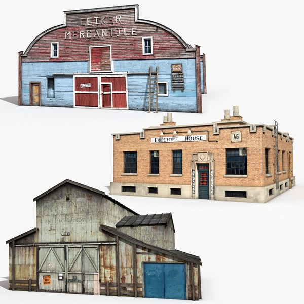 Warehouse Low Poly - 3 Models Collection 3D model