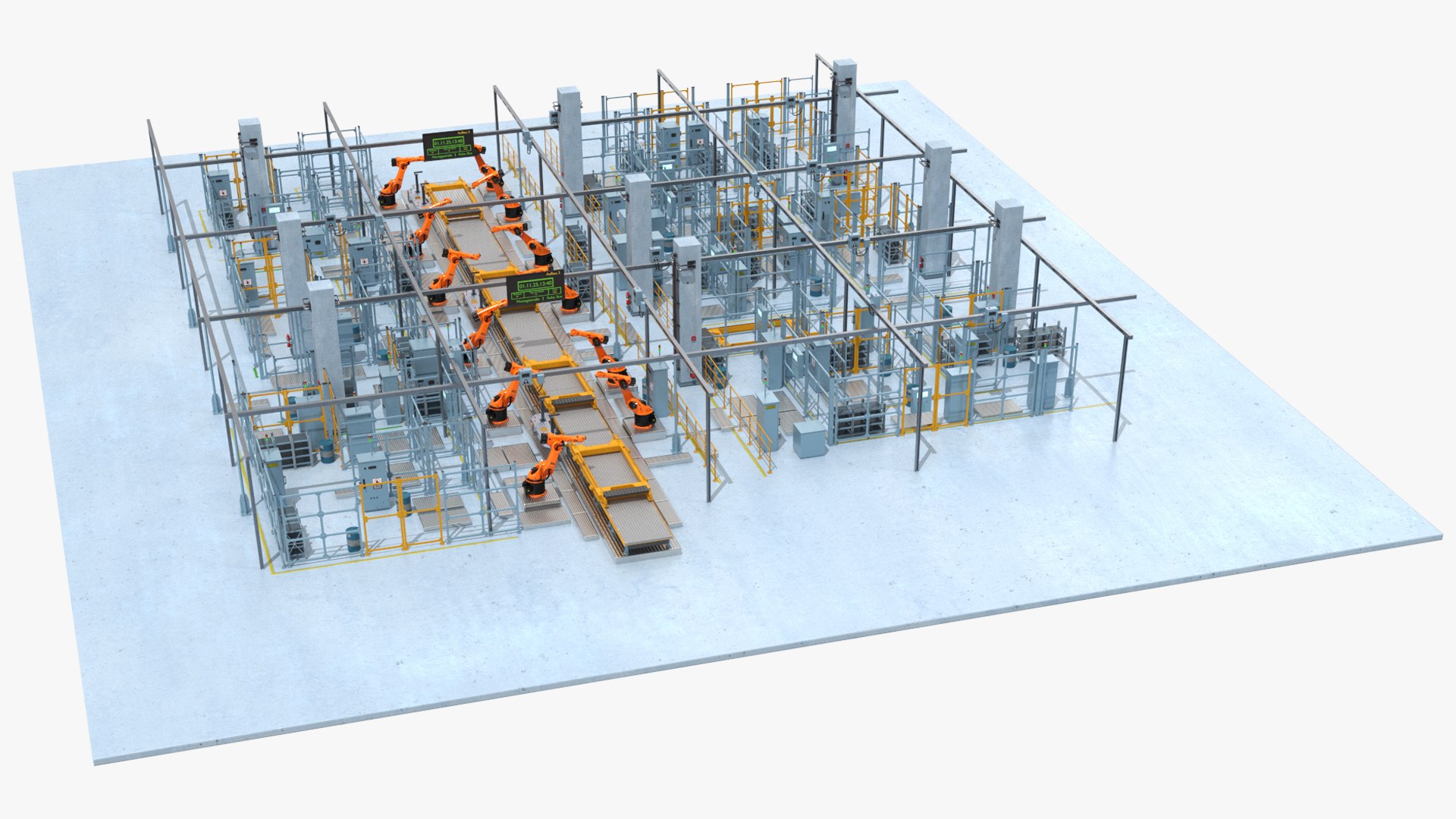 Industrial Vehicle Production Conveyor System Rigged 3D model preview
