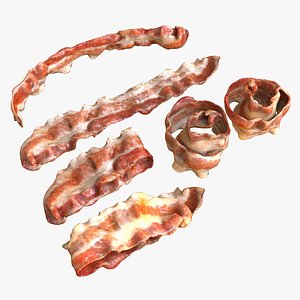 Fried bacon slice set 3D model