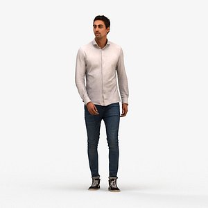 00217Paul0007 - Adult Middle Eastern man walking through public space in transitional seasonal cloth