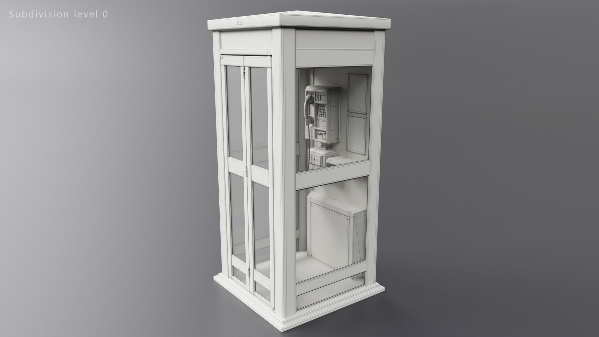 3D Phone booth model https://p.turbosquid.com/ts-thumb/mN/6tJDHq/97/wireframes_lvl00_01/jpg/1694337958/1920x1080/fit_q87/2a7e703ee404d288f9f52a79b2cab431d65d58d7/wireframes_lvl00_01.jpg