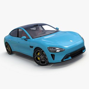 Electric Car Xiaomi SU7 EV Car 2023 Aqua Blue Rigged