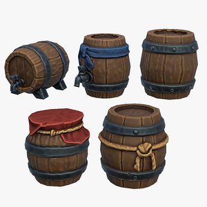 3D Stylized Fantasy RPG Barrels Cask Drum Keg Tuns Vat Hogshead model