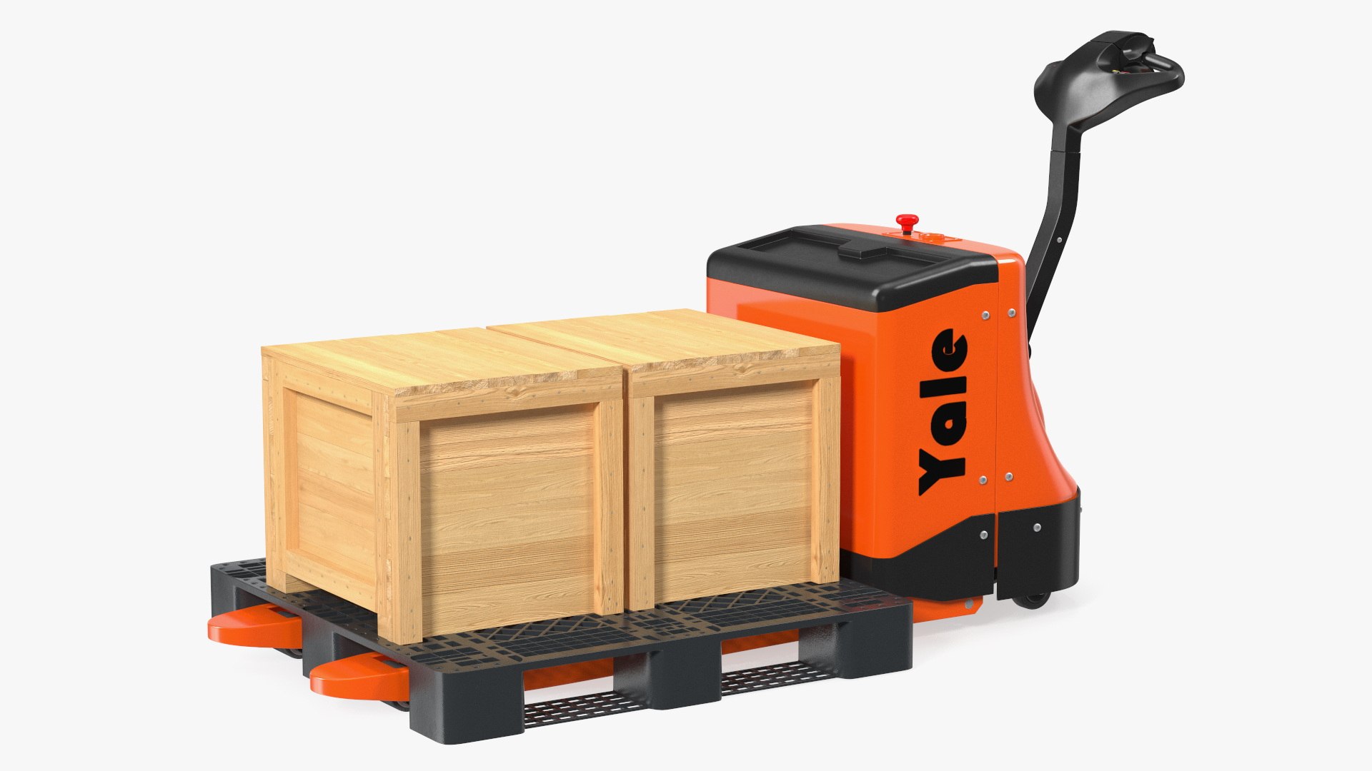 Yale Electric Pallet Truck with Wooden Crates Rigged 3D model preview
