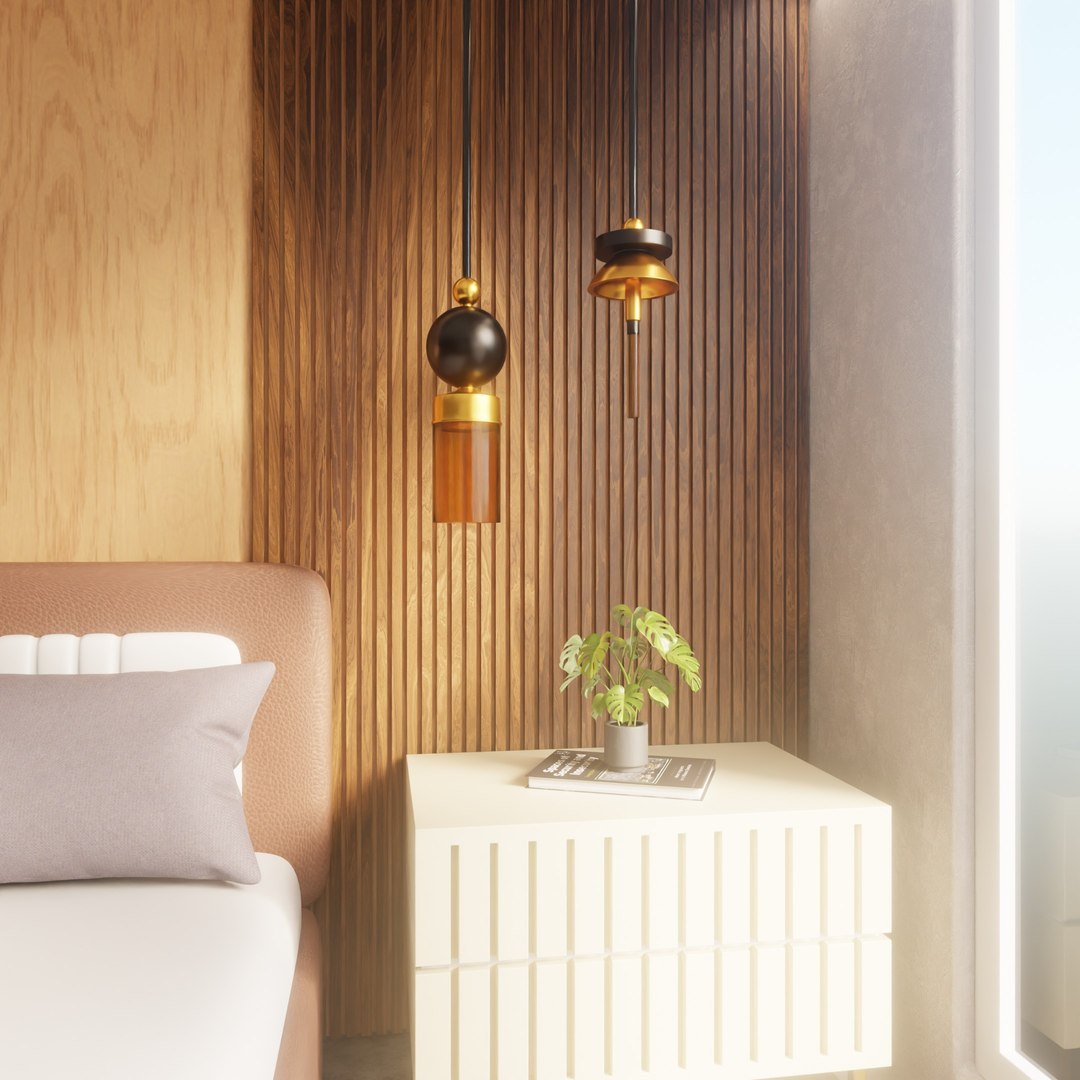 Free 3D Modern Minimalist Bedroom Interior With LED Accent Wall Wooden ...