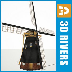 3d windmill old village