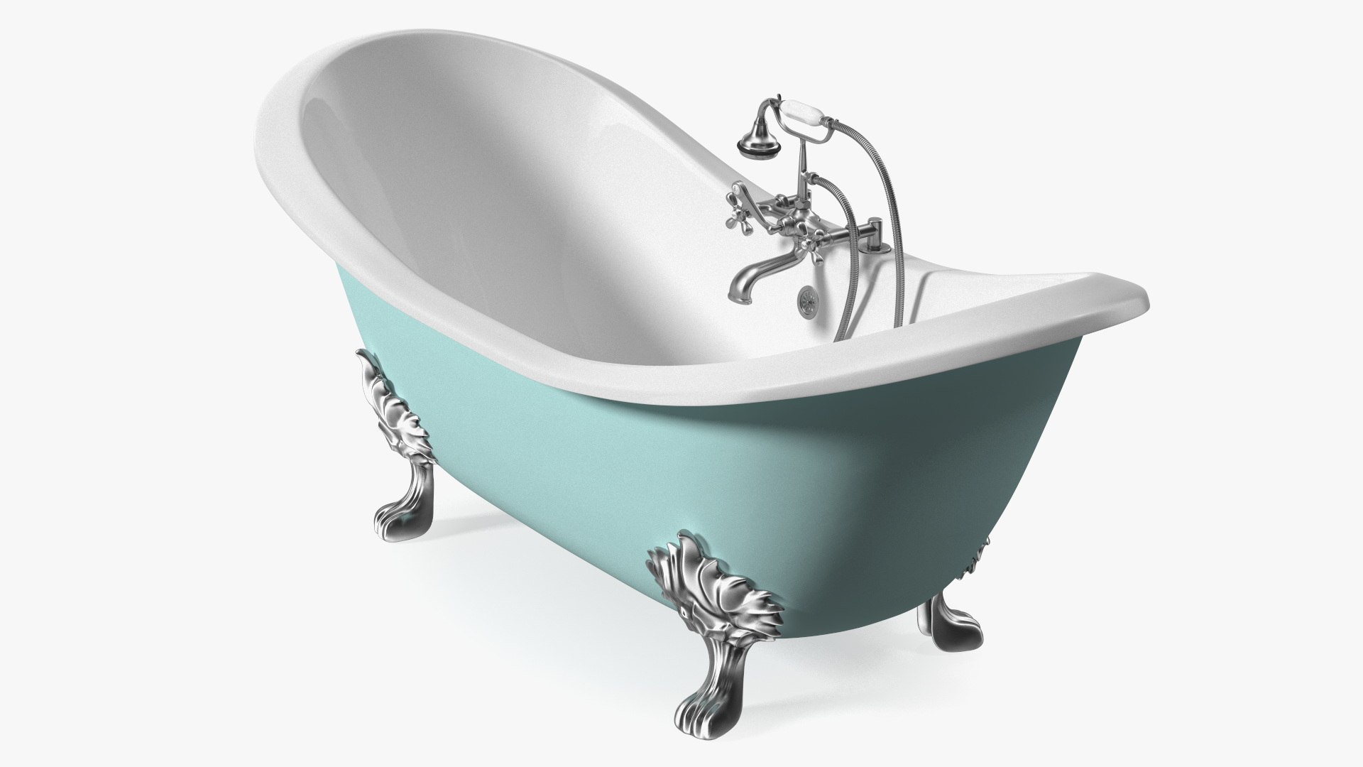 Double Slipper Clawfoot Tub with Aqueduct Blue Exterior 3D model preview