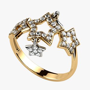 Five Stars Gold Ring 3D model