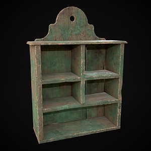 3D Rustic Green Painted Wood Shelf